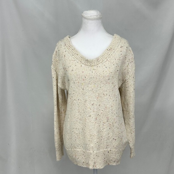 Old Navy Sweaters - Old Navy Women's Sz S Tunic Sweater Cream Confetti Knit Oversized V-Neck Boho